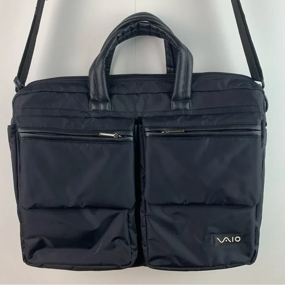 VAIO Sony black nylon shoulder crossbody messenger laptop bag briefcase
